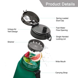 Uzspace Water Bottle, 500 ml/800 ml/1 L, Sports Water Bottle, Children’s, Leak-Proof, Tritan & BPA-Free Water Bottle for Bike, Fitness, Outdoor