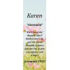 Karen "Cherished" Keepsake Name Meaning Bookmark with Bible Verse and