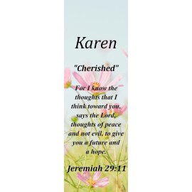 Karen "Cherished" Keepsake Name Meaning Bookmark with Bible Verse and Tassel