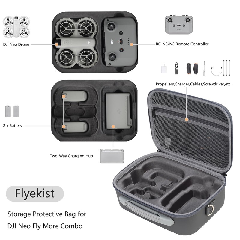 Flyekist Carrying Case for DJI Neo-Portable PU Protective Storage Bag