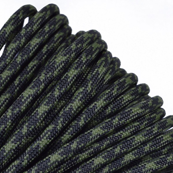 10', 25', 50', 100' Hanks or 250', 1000' Spools of Parachute 550 Cord Type III 7 Strand Paracord - Olive Drab and Moss Camo - 100 Feet