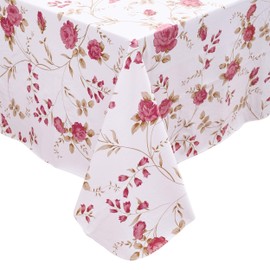 HRNJJYP Heavy Duty Vinyl Tablecloth with Flannel Backing Waterproof Oil-Proof Plastic Table Cloth Stain-Resistant Wipeable Rectangle or Square Table Cover for Dining, Camping (Flower, 60X102 Inch)