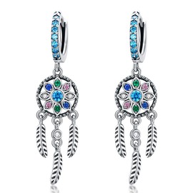 NewL Bohemia Dream Catcher Hanging Drop Earrings for Women Boho Style 925 Sterling Silver Jewelry Gifts