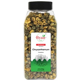 Byait Chrysanthemum Buds 4 Oz, Premium Freeze-Dried Non-GMO Tai Ju Flowers, Caffeine-Free Herbal Tea, Traditional Chinese Juhua, Loose Leaf Floral Aromatic Blend for Beverages