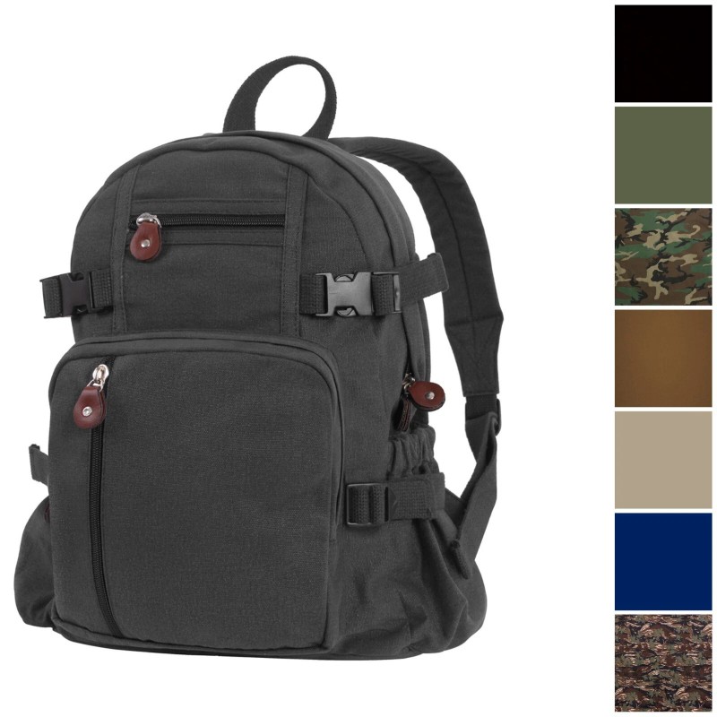 Rothco Mini Vintage Style Canvas Backpack Compact Military Rugged School