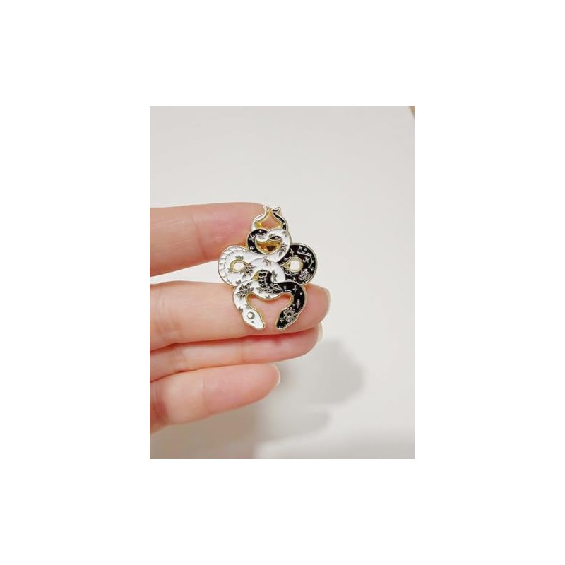 Yin Yang Snakes Enamel Pin - Black White Coiled Serpent