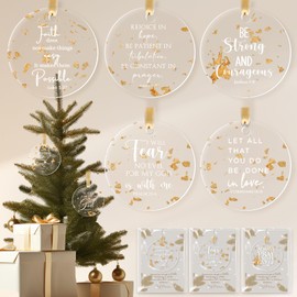 Thyle 10 Sets Christmas Tree Christian Ornaments Gold Foil Acrylic Hanging Ornament for Xmas Tree Inspirational Bibles Verse in Bulk Gifts with Merry Christmas Cards for Family Church Women Men