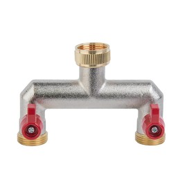Bradas 3/4 Two-Way Splitter Nickel Plated Brass with Stop Valves for Drain Tap