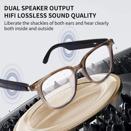 Piluyaa Smart Glasses Bluetooth Audio Sunglasses for Men Women with Dual Stereo Speakers, Open Ear Music &HD Calling, Touch &Voice Assistant, UV Protection—Brown