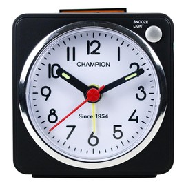 Compact Travel Alarm Clock with Silent Sweep, Snooze and Light (Black)