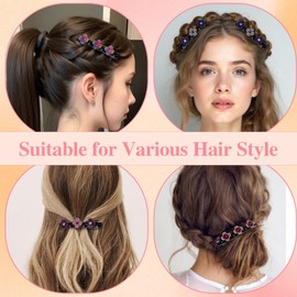 JSRQT 8Pcs Crystal Stone Braided Hair Clips, Four Leaf Clover Rhinestone Bangs Clip Hair Slides for Women Girls, Double Layer Design Duckbill Hairpin with 3 Mini Hair Pins, 4 Styles