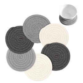 Tmtop Coasters, Absorbent Coasters, Heat Resistant, Set of 6, Diameter 4.3 inches (11 cm), Cotton Rope, Insulation Pad, Tea Tray, Thick, Round, Anti-Slip, Fashionable, Hand-Knitted, Cotton Tea Pad, Cup Coasters for Drinking, Coffee, Kitchen (B Type)