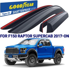 Goodyear Shatterproof Window Deflectors for Ford F150 Raptor 2017-2025 SuperCab, Tape-on Rain Guards, Window Visors,Vent Deflector Visor, Car Accessories,4 pcs. - GY008521