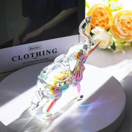 Glass Rainbow Elephant Statue Gifts for Women, Crystal Elephant Animal Figurine Gifts for Elephant Lovers, Collectible Elephant Paperweight Ornaments Presents for Birthday Christmas