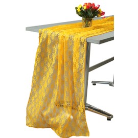 MDS Pack of 15 Wedding 27 x 120 inches Long Sheer lace Table Runner for Wedding Banquets Decorations Birthday Parties, Engagements, Rustic Boho for 10Ft Table Runners - Yellow Gold