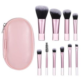 Travel Makeup Brush Set, Mini Cosmetic Brushes Kit for Foundation, Blush, Contour & Eyeshadow, Portable Makeup Tools for On-the-Go (Pink)