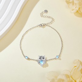 ONEFINITY Owl Bracelet 925 Sterling Silver Owl Moonstone Bracelet Owl Jewellery Gifts for Women