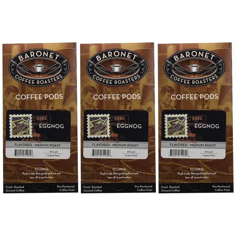 Baronet Coffee Egg Nog Coffee Pods, 54 Count