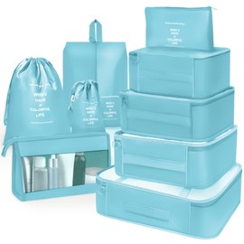 OBSGUMU Suitcase Organiser Set, 9 Pieces Packing Cubes for Travel, Packing Bags for Suitcases, Travel, Clothes Bags, Packing Cubes with Cosmetic Bag, Packing Cube for Travel Utensils (Blue)