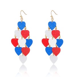 USA Patriotic Dangle Earrings for Women, Red White Blue Heart Drop American Flag Earrings Independence Day Outfit Gift