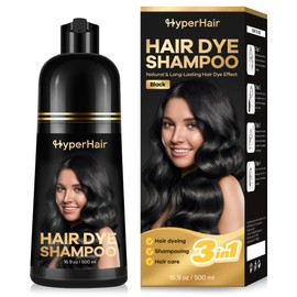 HyperHair Black Hair Dye Shampoo, Shampoo for Color Treated Hair, Hair Dye Shampoo 3 In 1, Black Hair Dye, Shampoo for Gray Hair for Women & Men, Long Lasting & Coverage