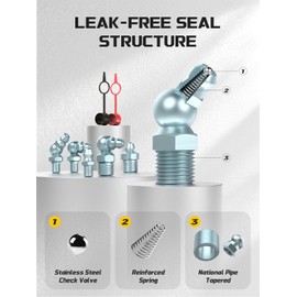 AZUNO Grease Fittings Assortment, 240 Pcs SAE & Metric Grease Nipples NPT 1/4" 1/8" M6 M10, Straight 45 90 Degree Grease Zerk Fittings with Caps for Grease Gun