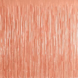 2 Pack Rose Gold Metallic Fringe Curtain Backdrop Streamers 3.2ft x 6.4ft. Party Decoration for Birthday, Wedding, New Years Eve, Graduation, Baby Shower