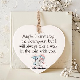 White Ceramic Heart Shaped Hanging Ornament, Encouragement Gifts for Women, Birthday Gifts for Bestie, Work Bestie Gifts, Inspirational Sympathy Keepsake for Her