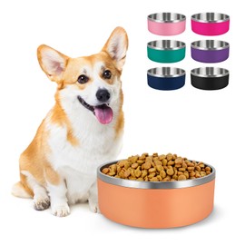 LIHONG Stainless Steel Dog Bowls for Small Meidum Sized Dogs,Dog Food Water Bowls No Slip,Dishwasher Safe(40oz,Orange)