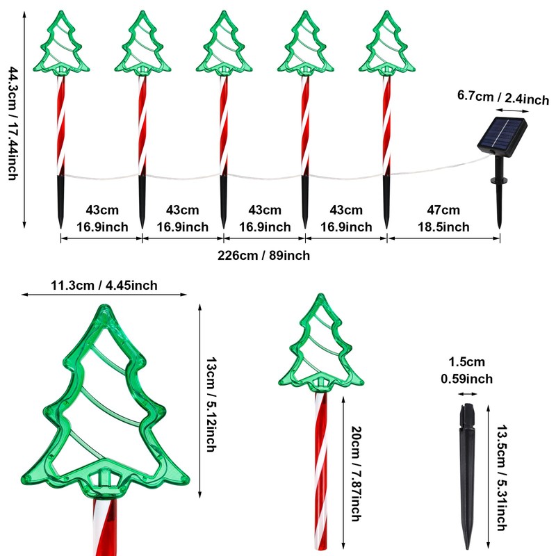 Christmas Tree Outline Solar Lights 5 Pack, 17’’ Cute Size
