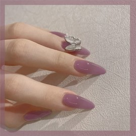 Set of 24, 12 Different Sizes, Medium Length, 3D, Fake Nails, Purple Nails