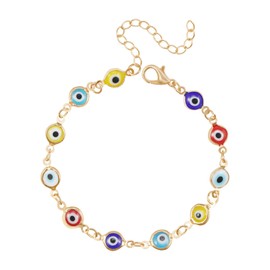 Ahouws Evil Eye Bracelets for Women and Girls, Mexican Mal Pulseras De Ojo Turco Mujer Blue Devil Third Eye Beaded Charm Bracelet Gold Pulseras Para El Mal De Ojo Cute Aesthetic Protection from Evil,