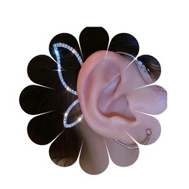 Allereyae Vintage Crystal Butterfly Wing Ear Cuff Earrings Rhinestone Wing Ear Climber Earrings Silver Cz Wing Wrap Around Earrings Butterfly Wing Ear Clip Earrings Jewelry for Women (Left)