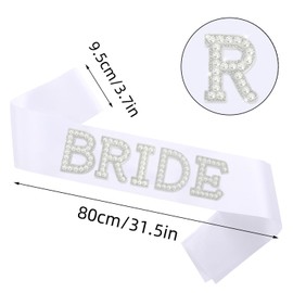 Bachelorette Party Bride Sash, White Bride Sash with Pearls and Rhinestones Bride to Be Sash for Bridal Shower Wedding Party Decorations