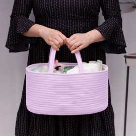 COMSE Baby Diaper Caddy Organizer, Diaper Basket, Baby Car Organizer, Diaper Change Organizer, Portable Tote Bag with Divider, Baby Shower Gifts Newborn Essentials Registry Must Have, Purple