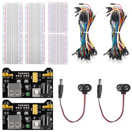 Breadboard Kit with Power Supply Module 2pcs 830 Point 2pcs 400 Point Solderless Breadboards 130pcs Flexible Jumper Wires 2pcs 9V Battery Clip Connector T-Type for Raspberry Pi