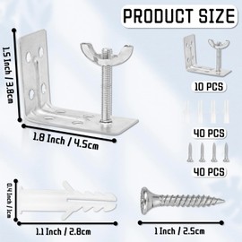 10 PCS Roman Shade Wall L Bracket with Wingnut, Cellular Shade Mounting Brackets, Blind Brackets for Woven Wood, Inside, Ceiling, Fold Shade (Silver)