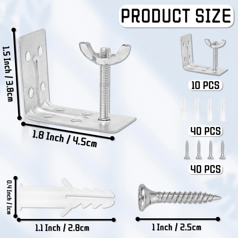 10 PCS Roman Shade Wall L Bracket with Wingnut, Cellular