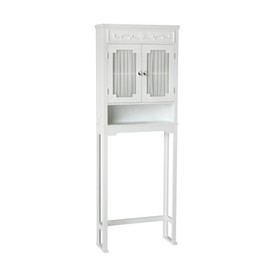 Teamson Home Lisbon Over the Toilet Wooden Space Saver Bathroom Storage Cabinet with 1 Adjustable Interior Shelf 3 Storage Spaces and 2 Drapery-Lined Curtained Doors, White