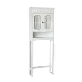 Teamson Home Lisbon Over the Toilet Wooden Space Saver Bathroom Storage Cabinet with 1 Adjustable Interior Shelf 3 Storage Spaces and 2 Drapery-Lined Curtained Doors, White