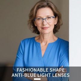 FONHCOO Bifocal Reading Glasses for Women, Metal Spring Hinge Blue Light Blocking Half Frame readers Anti UV/Glare/Eyestrain(Blue 2.5)