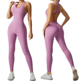 Enterizo Deportivo Mujer Sin Espalda, Jumpsuit Deportivo Mujer con Cojines de Pecho Integrados, Mono de Yoga Elegante para Diario Yoga Entrenamiento Correr (Rosa, M)