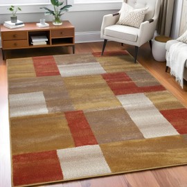 Superior Clifton Mid-Century Modern Geometric Polypropylene Indoor Area Rug with Jute Backing, 8' X 10', Ginger