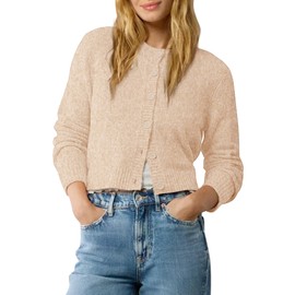 Urban CoCo Women's Crew Neck Cropped Cardigan Sweaters Long Sleeve Open Front Button Down Shrug Sweater Jackets (Nude Khaki,M)