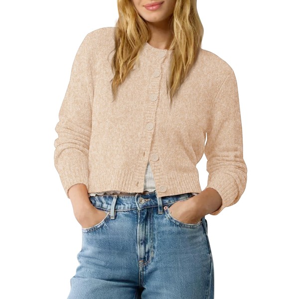 Urban CoCo Women's Crew Neck Cropped Cardigan Sweaters Long Sleeve