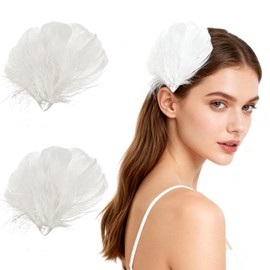 MWOOT Pack of 2 White Feather Hair Clips, White Swan Feather Headwear, Ballet Hair Accessories for Women, Heart Rhinestone Clips for Wedding, Engagement, Halloween, Carnival, Costume Cosplay Party