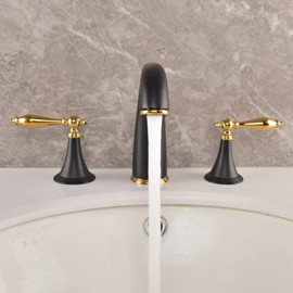 Bathroom Sink Faucet 3 Hole Black Gold, Vintage Brass Bathroom Sink Faucet, Hot and Cold Water Faucet, 2 Lever Handles Bathroom Faucets, Bathroom Vanity Faucets Three Hole