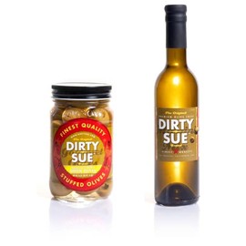 Dirty Sue 375 mL Olive Juice and 16 Ounce Stuffed Olive or Onion Combo Pack (Pepperoncini Stuffed Green Olives)