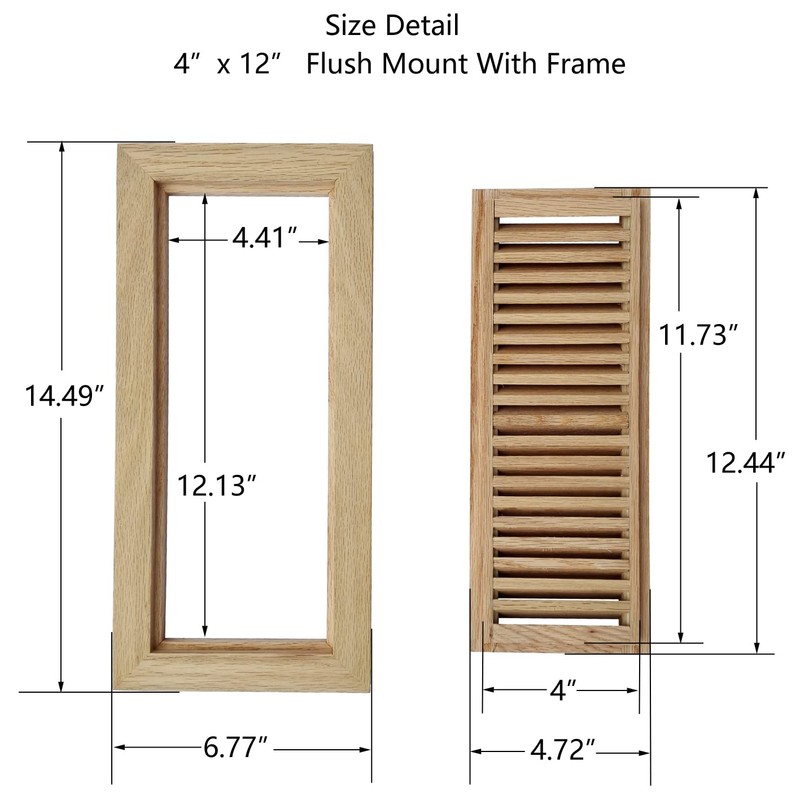 4 Pcs Pack Hardwood White Oak Floor Register, Flush Mount