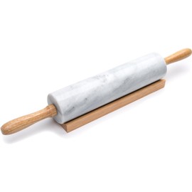 17 Inch Marble Rolling Pin with Wooden Handles & Wood Cradle, Dough Roller for Baking Pizza, Pies, Pastries, Pasta, Cookies